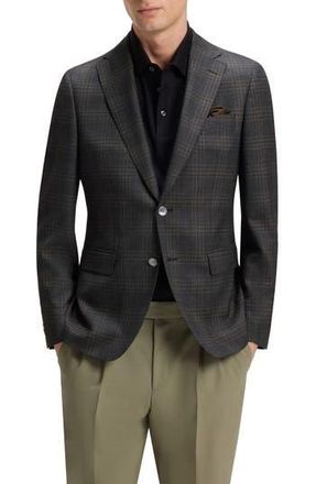 BOSS Hutson Slim Fit Slub Black & Brown Check Wool Sport Coat at Nordstrom Rack, Size 46