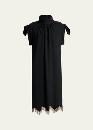 Lanvin Knotted-Shoulder Fringe Midi Dress