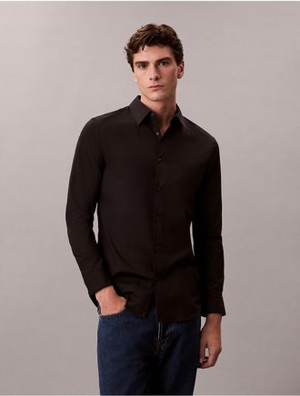 Calvin Klein Mens Supima Stretch Cotton Slim Shirt - Black - 2XL