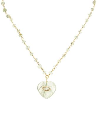 Rachel Reinhardt Jewelry Vermeil Prehnite & Clear Quartz Pendant Necklace