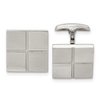 Diamond2Deal Stainless Steel Brushed and Polished Square Cufflinks