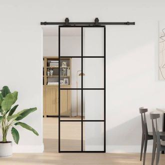 vidaXL Vidaxl - Puerta Corredera Con Juego Herrajes Negro 76x205 Cm Esg Vidrio