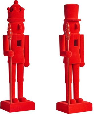 Beliani Conjunto De 2 Figuritas De Cascanueces Material Sint&eacute;tico Decoraci&oacute;n Navide&ntilde;a Rojo Flatey