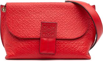 Loewe Pre-owned Womens Anagram Shoulder Bag Embossed - Red Leather - One Size