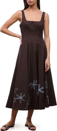 Staud Wells Floral Stitch A-Line Midi Dress in Earth/Clarity Embroidery at Nordstrom, Size 00