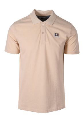 Aquascutum Mens Check Patch Polo Shirt Beige Cotton - Size Medium