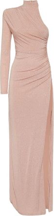 Philipp Plein Jersey Lange Jurk Mono Mouw Strass - Dames - Avondkleed - Roze - L - Leer - Kleedjes
