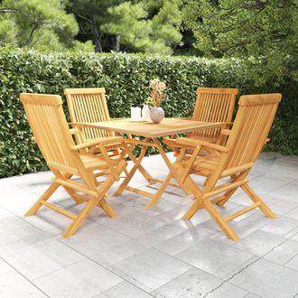 Berkfield Home 5 Piece Garden Dining Set Solid Teak Wood in Brown