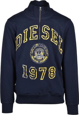 Diesel Blue/Yellow Cotton Mens Zip Hoodie