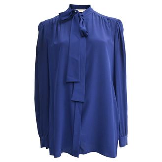 Chlo&eacute; Tie-Front Long Sleeve Blouse in Blue Silk
