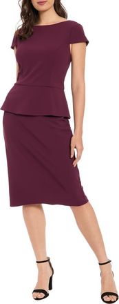 London Times Cap Sleeve Peplum Sheath Dress in Italian Plum at Nordstrom Rack, Size 12