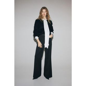 H&M Flared Belted Trousers in Black at Nordstrom, Size 14