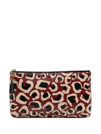 Gucci 2000-2015 Leopard Print Leather Bamboo clutch bag - women - Calf Leather - One Size - Red