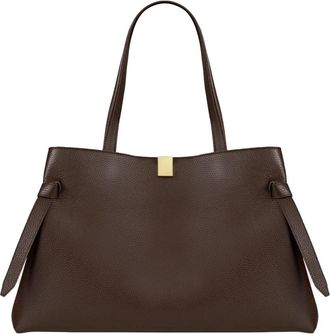 Yuzefi Structured Brown Leather Tote Bag with Gold-tone Clasp