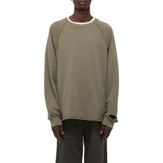 Helmut Lang Distressed Crewneck Sweatshirt in Sage Dust at Nordstrom, Size X-Large