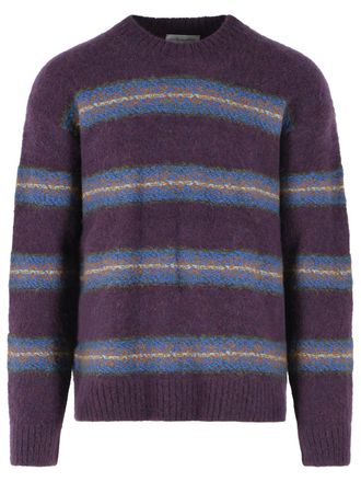 Dries Van Noten Beige Alpaca Blend Sweater with Horizontal Striped Pattern