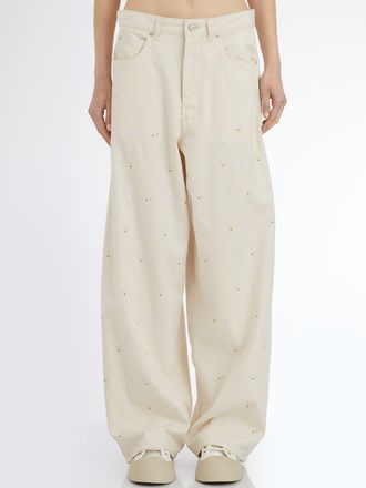 Marni Womens Embroidered Cotton Trousers - Ivory - Size EU 38 (Womens)