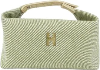 Herm&egrave;s Pre-owned Handbag- Pouch - Dames - Vintage Clutch - Groen - ONE Size - Wol - Vintage