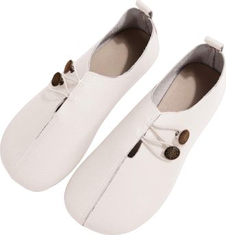 Generic Loafers Shoes for Women Soft Comfortable Elastic Buttons Leather Orthopedic Shoes Lightweight Breathable Retro Round Toe Slip on Walking Outdoor Loafe