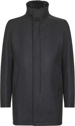 Herno Grijze Wollen Jas met Nep Bont Kraag - Heren - Zomerjassen - Zwart - 4XL - Wol - Jassen