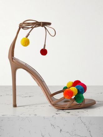 Aquazzura Sandali In Pelle Con Decorazione Fiesta 105 - Neutri