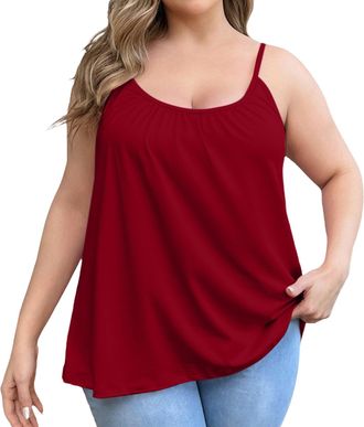Generic Plus Size Vest Tops with Built in Bra for Women UK Cotton Camisole Tank Tops with Built in Bras 2025 Summer Casual Loose Fit Tunic Cami Spaghetti Stra