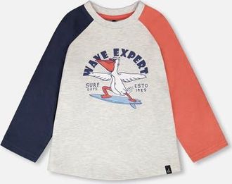 Deux par Deux Jersey Pelican Graphic Long Sleeve T-Shirt in Light Grey Mix at Nordstrom, Size 24M