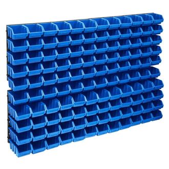 Berkfield Home 128 Piece Storage Bin Kit with Wall Panels Blue & Black
