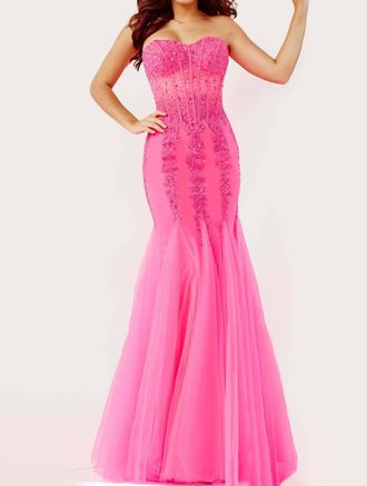 Jovani Embellished Corset Bodice Prom Dress In Hot Pink