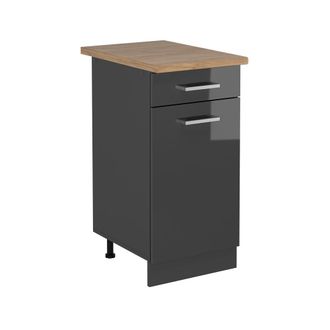 Vicco Mueble Bajo De Cocina R-line, Antracita Alto Brillo, 40 Cm, Et Roble