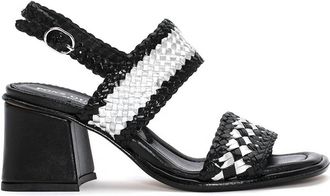 Pons Quintana Pekin Leather Block Heel Sandal In Black/silver