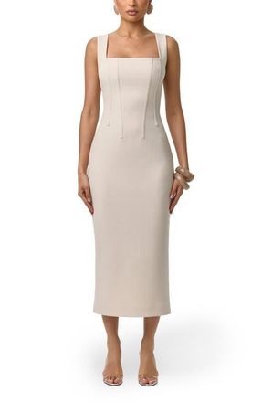 Naked Wardrobe Suiting Midi Dress in Melange Beige at Nordstrom, Size X-Small
