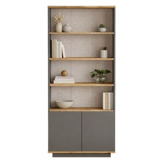Dmora Biblioteca Dego, 3 Estantes, 2 Puertas, Instalaci&oacute;n Libre, 75x27x168h Cm Negro Antracita