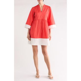Vince Camuto Border Trim Cotton Fit & Flare Dress in Poppy at Nordstrom Rack, Size 10