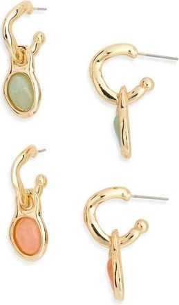 Natasha 2-Pack Huggie Charm Drop Earrings in Aqua/Peach at Nordstrom Rack