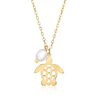 Canaria Canaria Italian 4-4.5mm Cultured Pearl Turtle Necklace in 10kt Yellow Gold