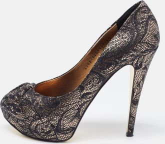 Gina Black/silver Brocade Fabric Pleated High Heel Platform Pumps