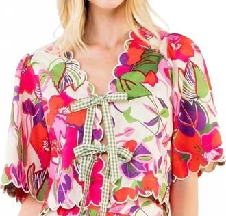 THML Clothing Short Sleeve Floral Pattern Top In Pink