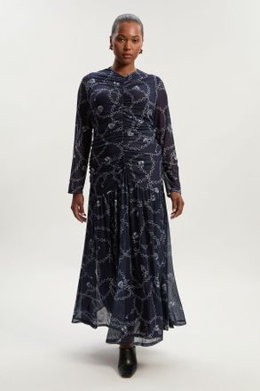 Karen Millen Womens Plus Size Chain Print Mesh Maxi Dress - Blue - Size 3XL