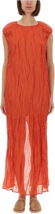 Alysi Metallic Gauze Longuette Jurk - Dames - Maxi kleedjes - Rood - XS - Katoen - Kleedjes