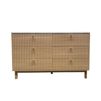 Concept Usine Aparador de 6 cajones con aspecto de madera ranurada y blanco 120 cm