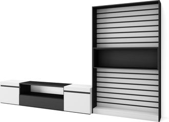 Skraut Home Skraut Home - Muebles De Sal&oacute;n Para Tv, Conjunto De Muebles Comedor, 310x186x35cm, Para Tv Hasta 80, Mueble Televisi&oacute;n, Estilo Moderno, Blanco Y Negro