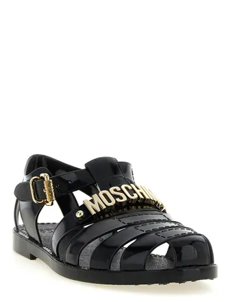Moschino Cage Fisherman with Logo Sandal - Black