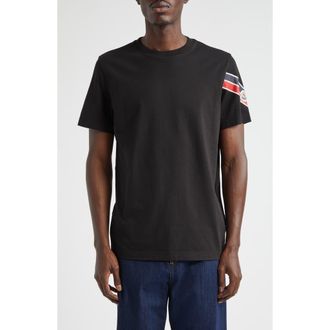 Moncler Stripe Logo Cotton T-Shirt in Black at Nordstrom, Size Large