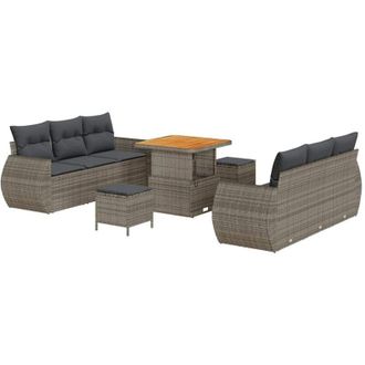 vidaXL Conjunto De Sof&aacute; De Jard&iacute;n 9 Pcs Gris Rat&aacute;n Sint&eacute;tico Vidaxl