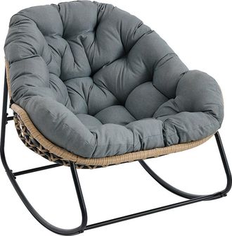 Vente-Unique Sill&oacute;n mecedora de jard&iacute;n de acero - Natural claro y coj&iacute;n antracita - ZAMY de MYLIA