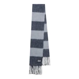 Miu Miu Scarf with Fringes - female - Miu Miu - Winter Scarves - Blue - ONE SIZE - Accessories