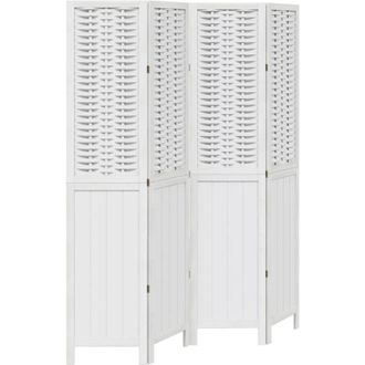 vidaXL Room Divider 4 Panels White Solid Wood Paulownia Vidaxl