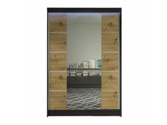Mirjan24 Mobilier1 - Armario Closico 151, Negro + Roble Artisan, 200x120x58cm, Puertas De Armario: Correderas, N&uacute;mero De Estantes: 0, Led