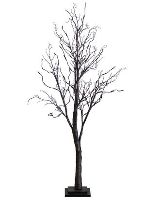 Nearly Natural 4Ft Pre-Lit Halloween Deluxe Black Twig Artificial Fall Tree With 81 Orange & Purple Led Lights